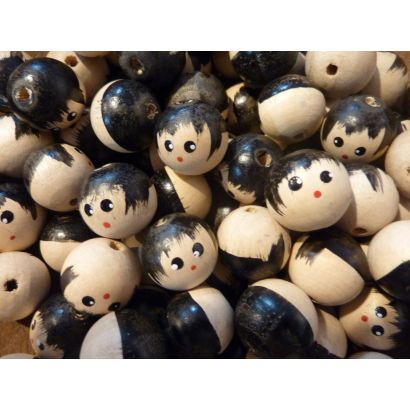 25mm Wood Doll Head Beads with Faces