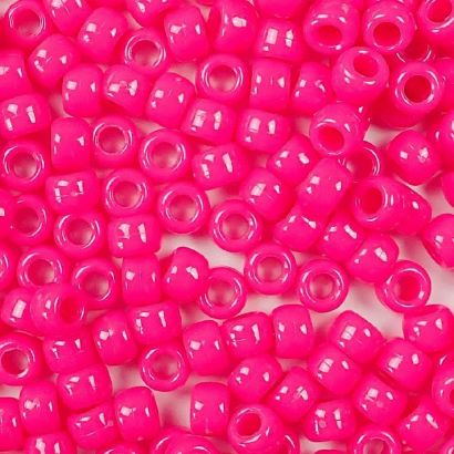9mm Opaque Neon Pink Pony Beads Bulk