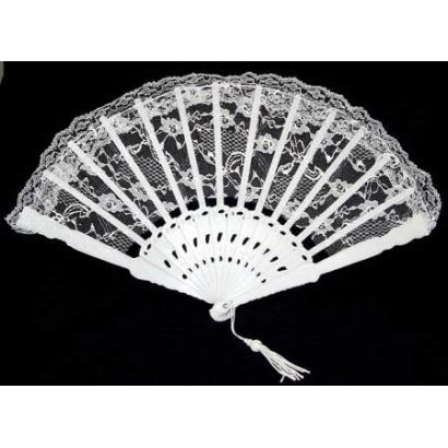 9 Inch White Lace Folding Fan